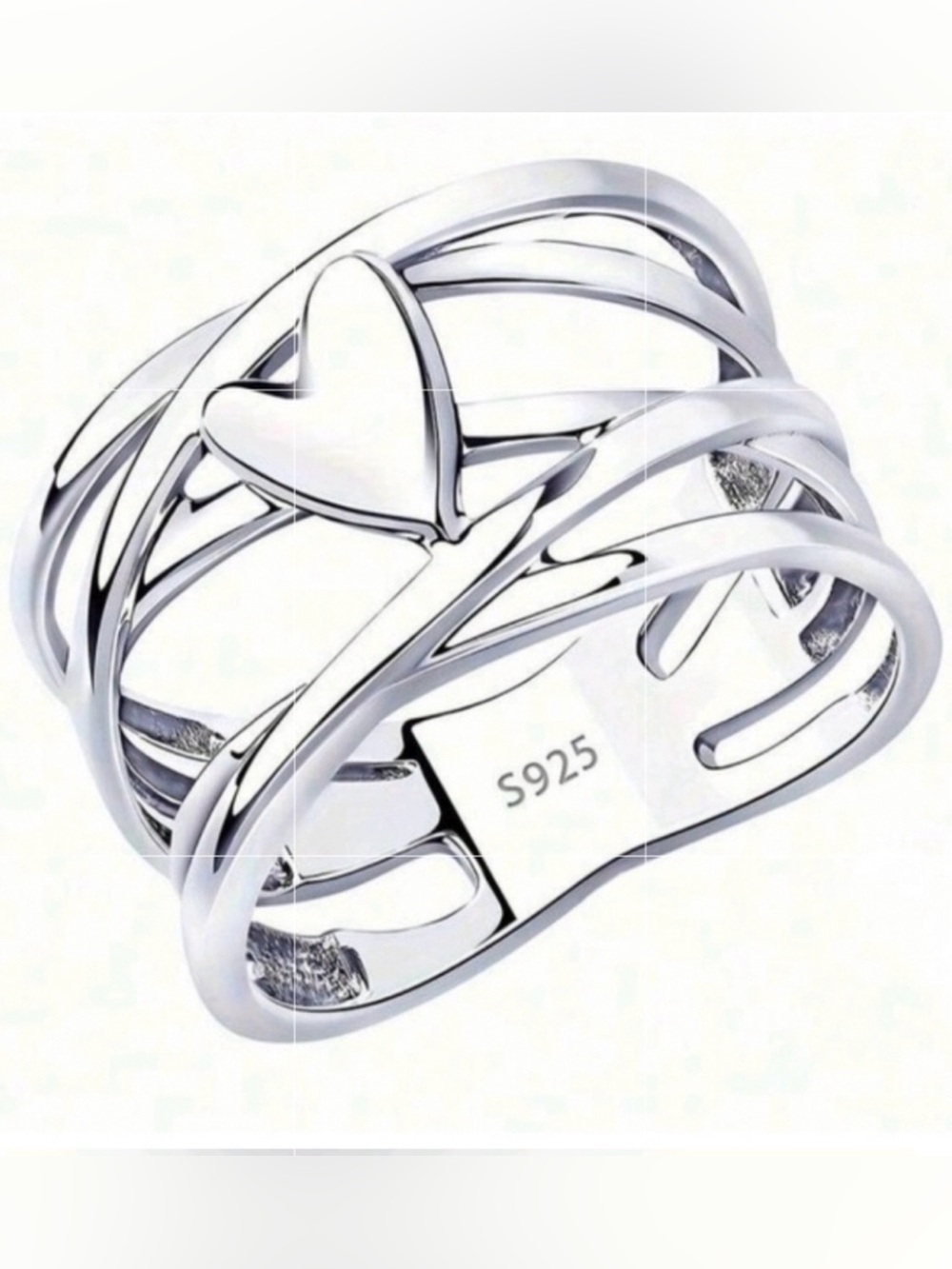 Sterling Silver 925 Heart Open Band Ring  Size 8